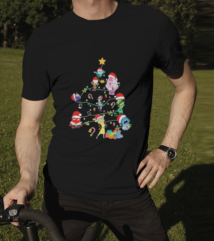 Inside Out Christmas Tree Emotions With Santa Hats T-Shirt