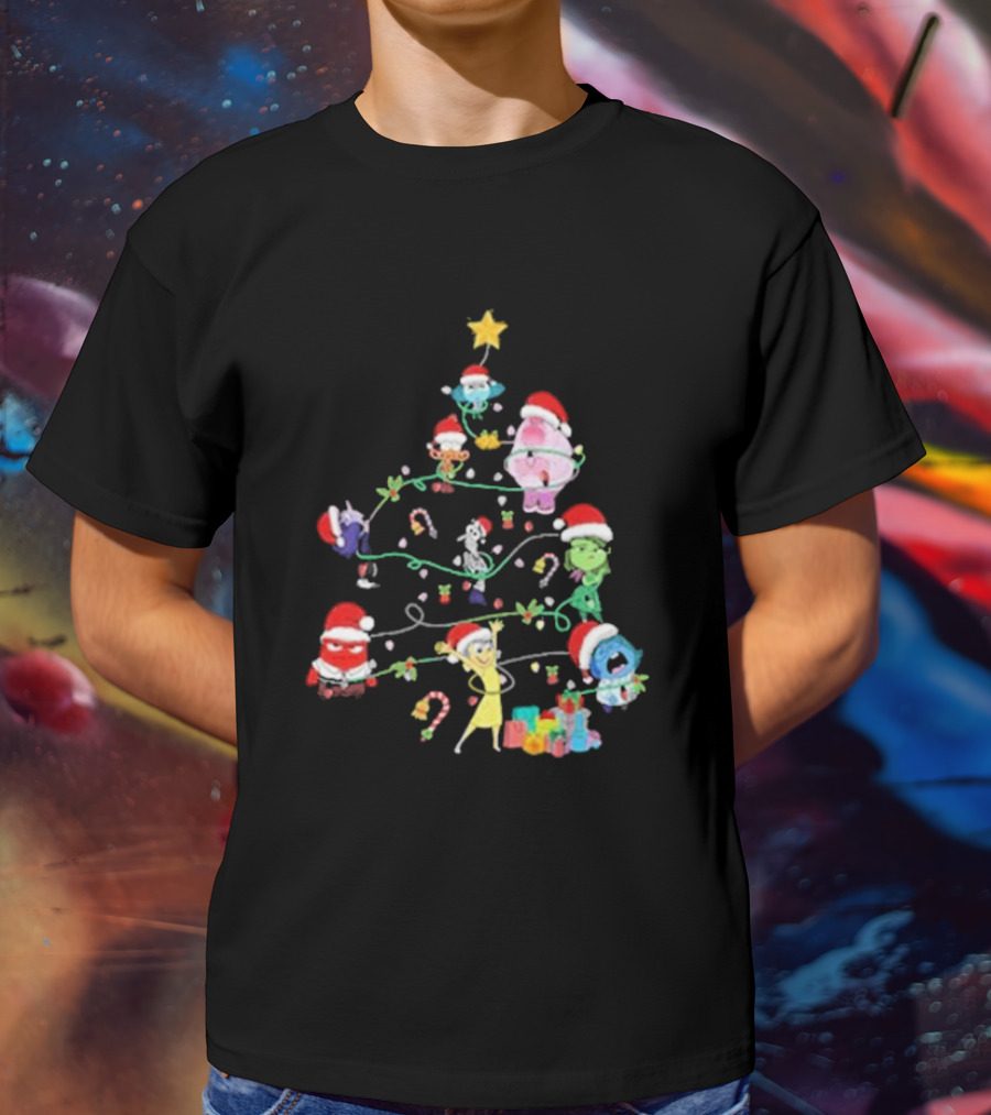 Inside Out Christmas Tree Emotions With Santa Hats T-Shirt