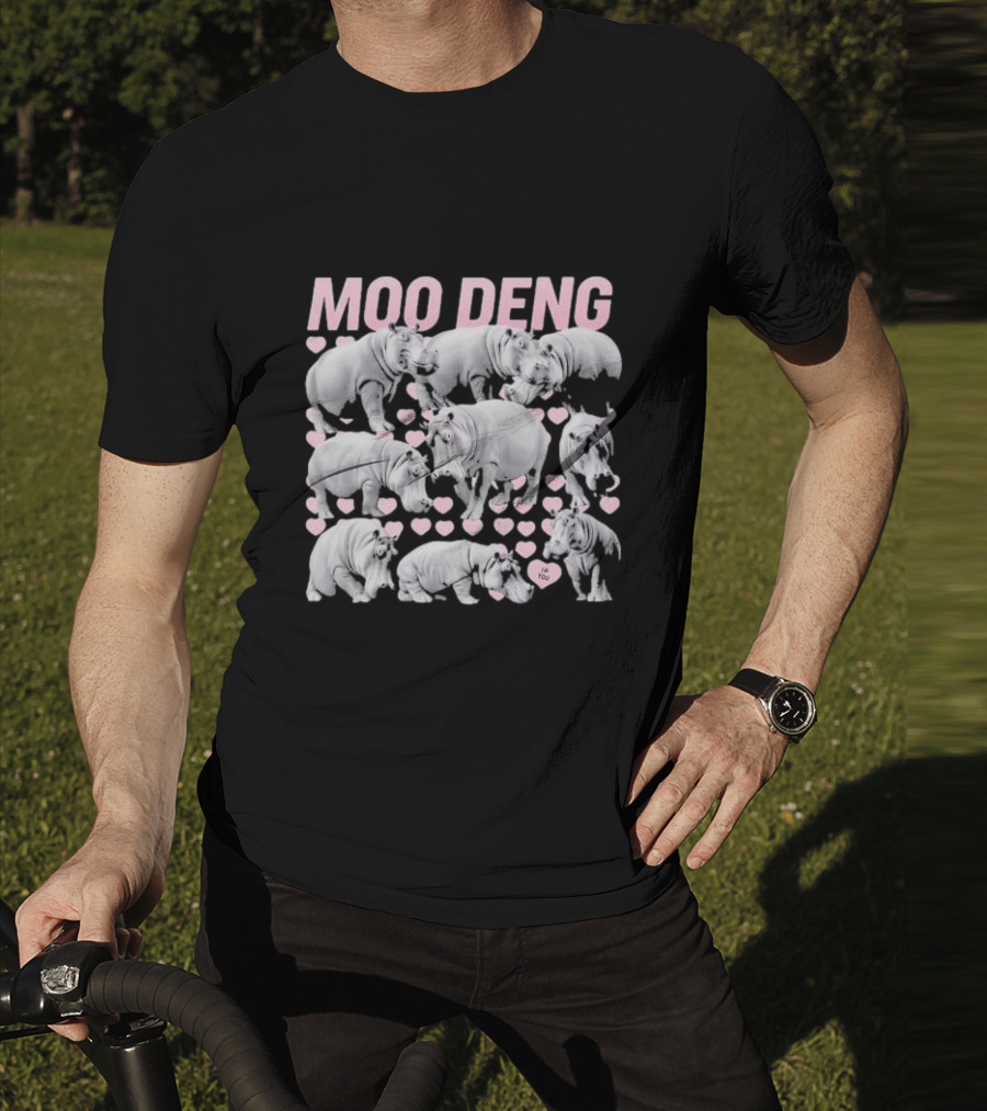 Moo Deng Cute Baby Hippo I Love You Hearts T-Shirt