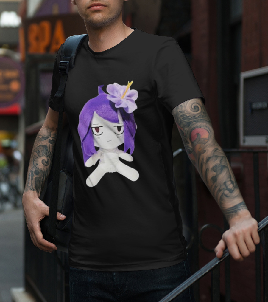 Cynthoni Jvmo Down Right Anime Plush Doll With Purple Hair And Flower T-Shirt