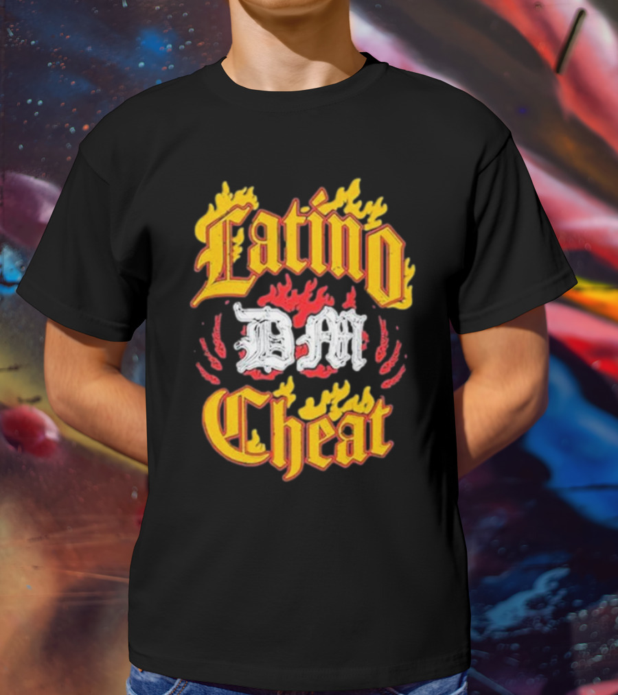 Latino DM Cheat Flames And Gothic Text T-Shirt
