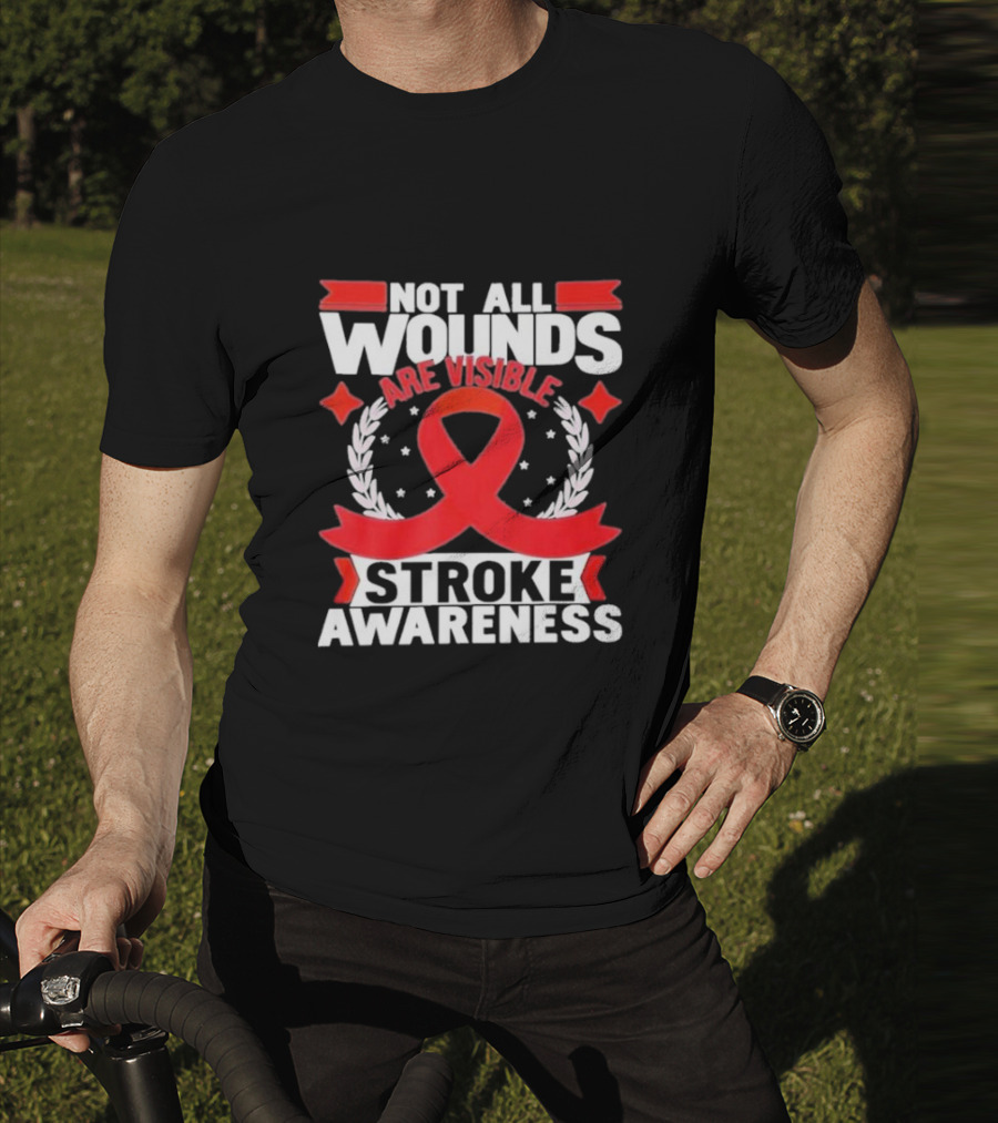 Not All Wounds Are Visible Red Ribbon Stroke Awareness T-Shirt