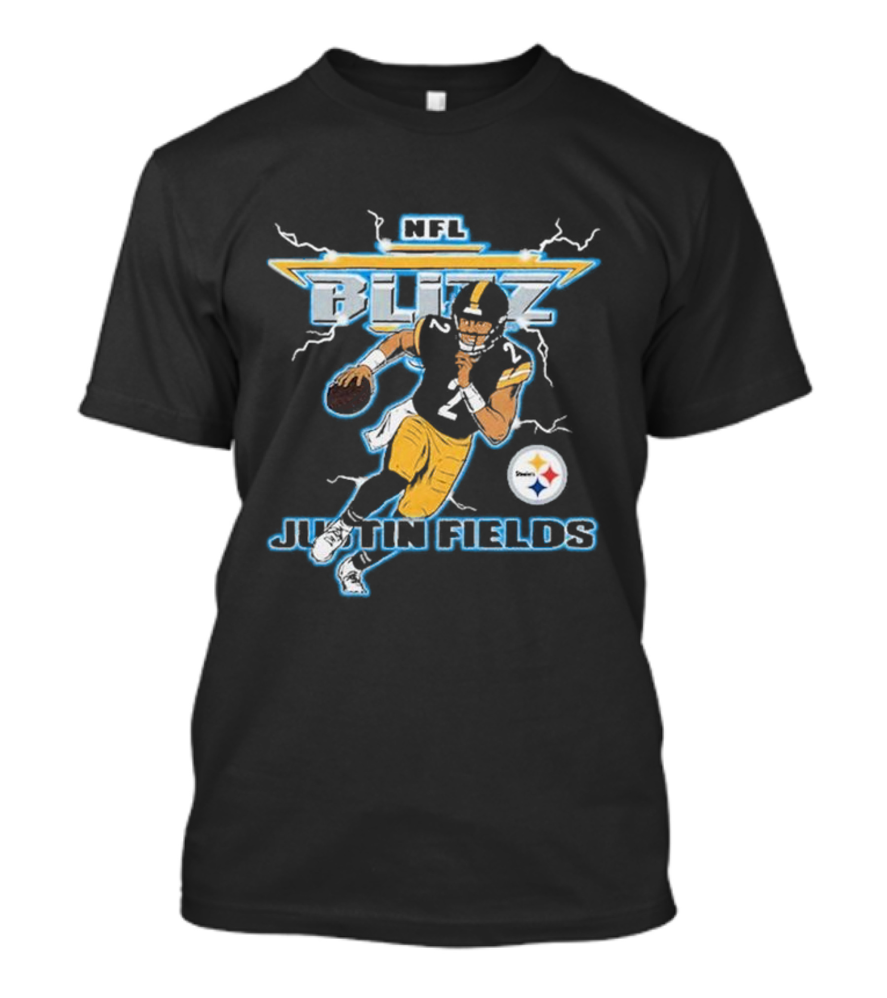 NFL Blitz Justin Fields Steelers Football Action T-Shirt