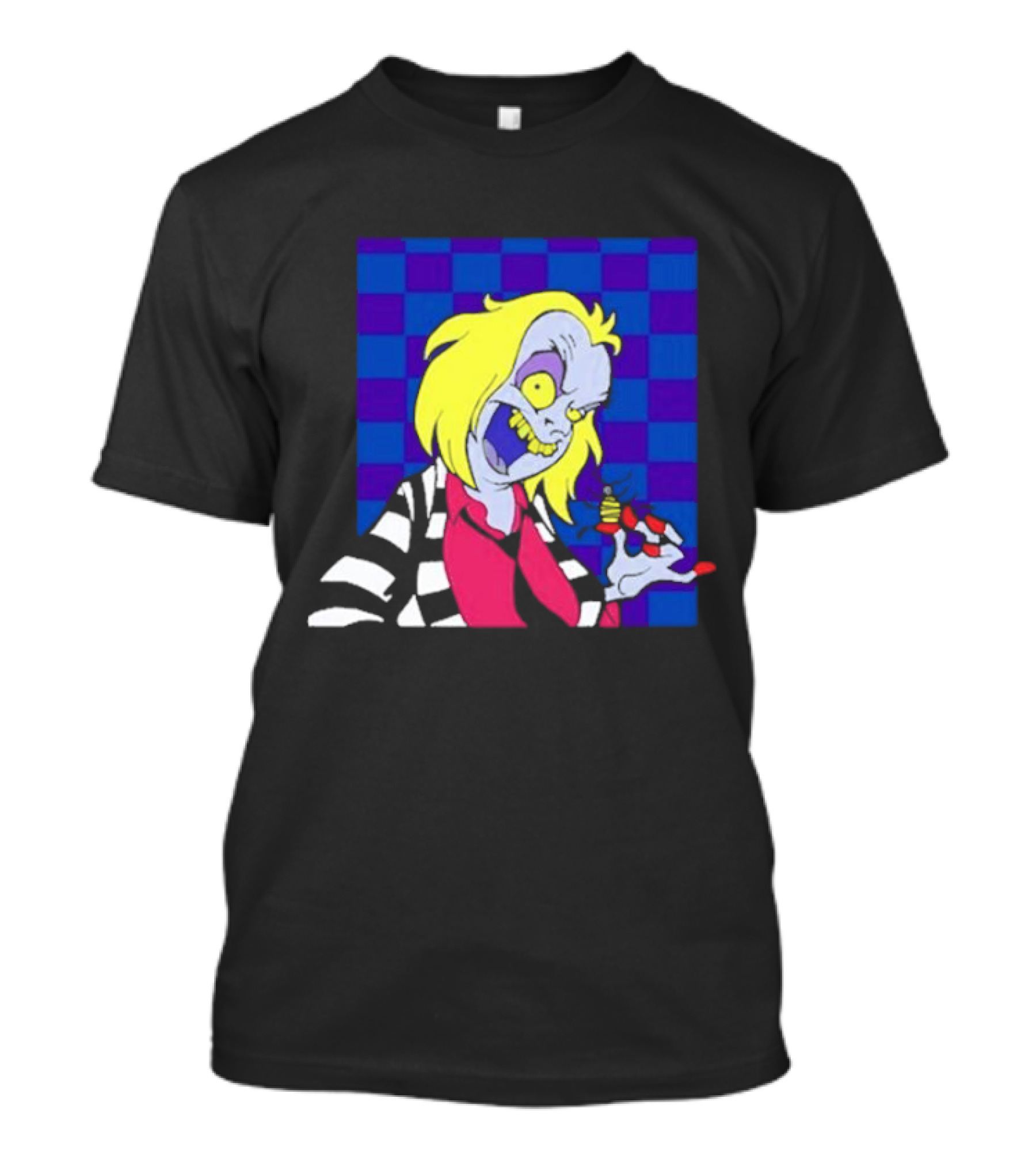 Pan Pizza Beetlejuice Cartoon Checkered Background T-Shirt