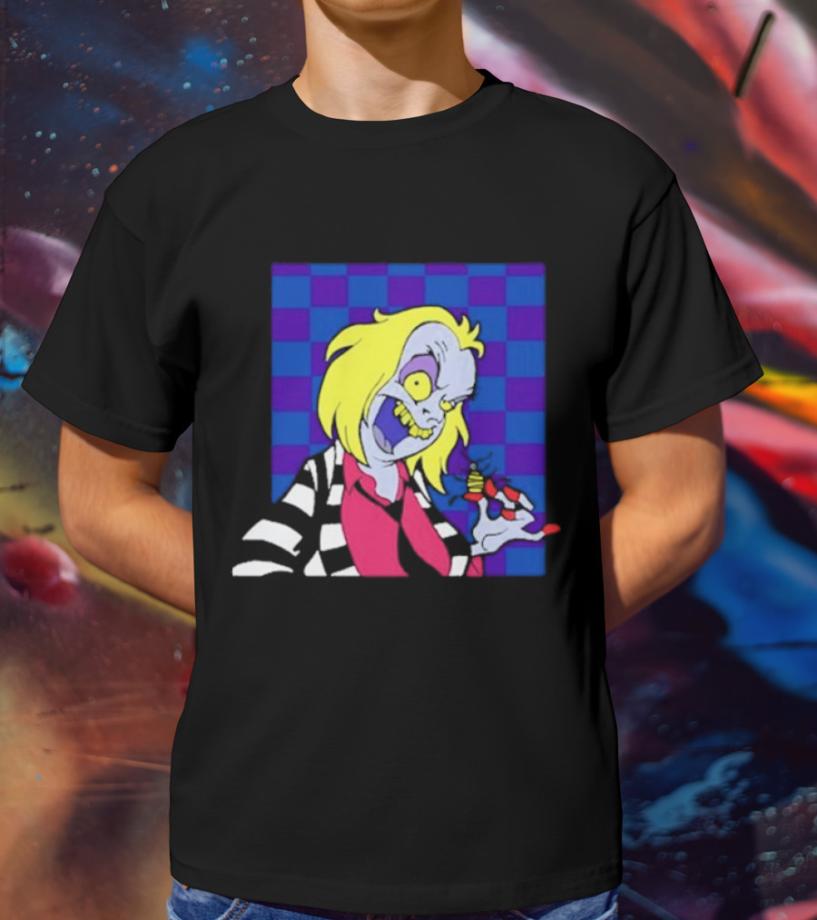 Pan Pizza Beetlejuice Cartoon Checkered Background T-Shirt