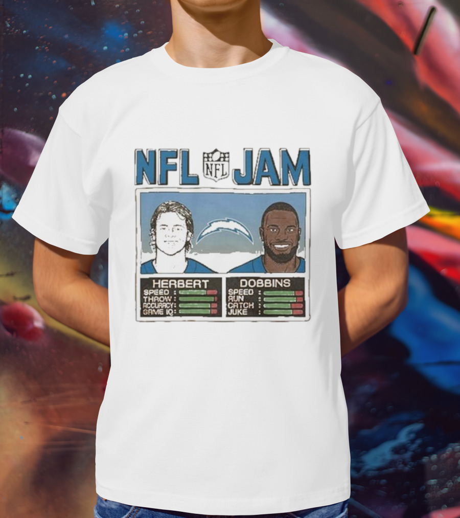 NFL Jam Chargers Herbert Dobbins Stats T-Shirt