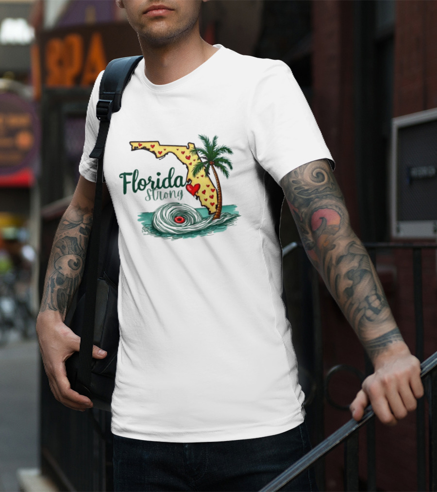 Pray For Tampa Bay Florida Strong Palm Tree Heart Map Hurricane T-Shirt