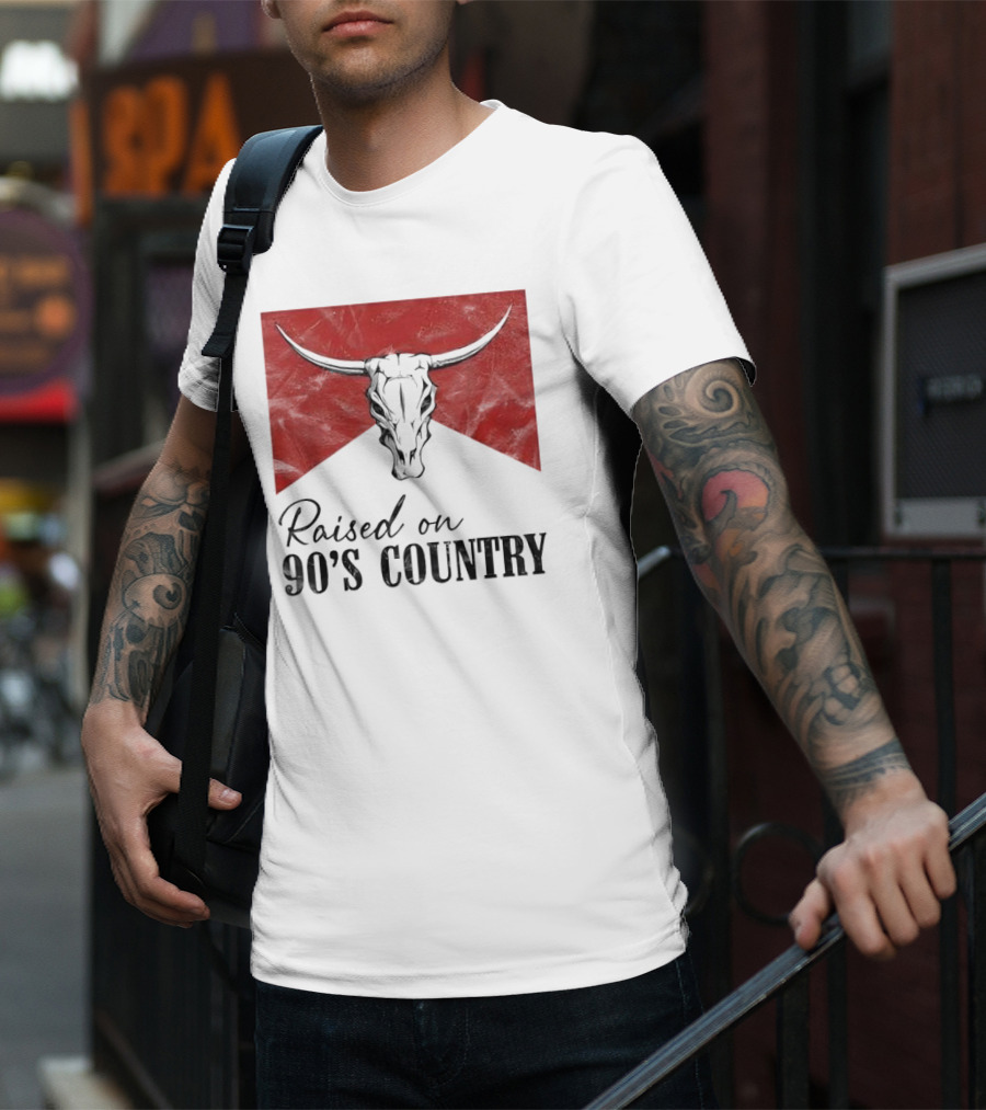 Raised On 90’s Country Western Bull Skull T-Shirt