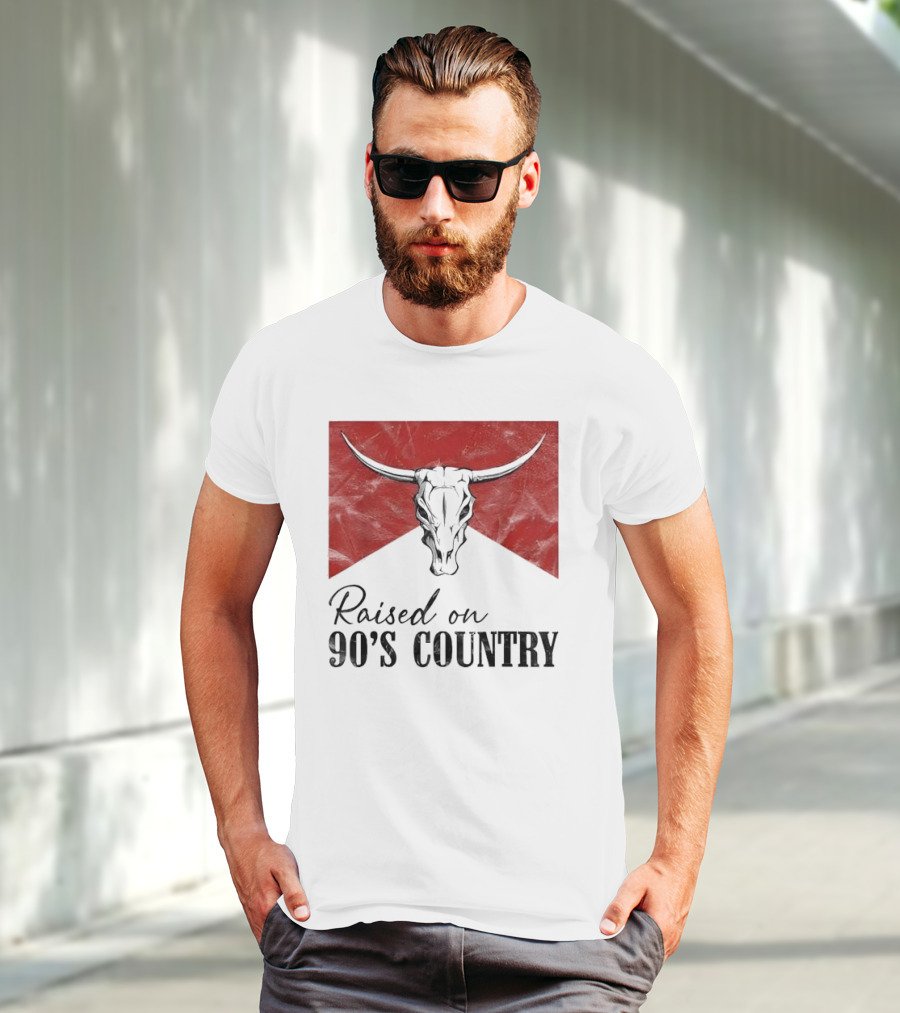Raised On 90’s Country Western Bull Skull T-Shirt