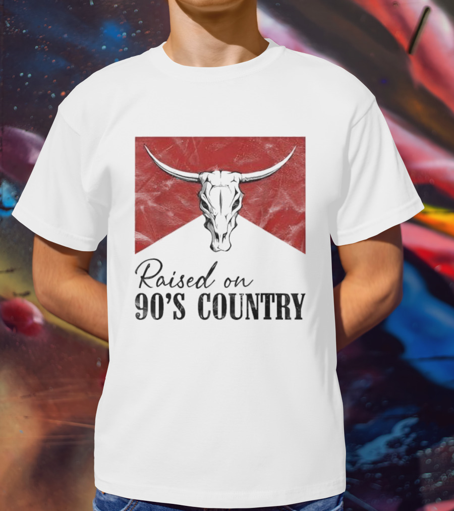Raised On 90’s Country Western Bull Skull T-Shirt