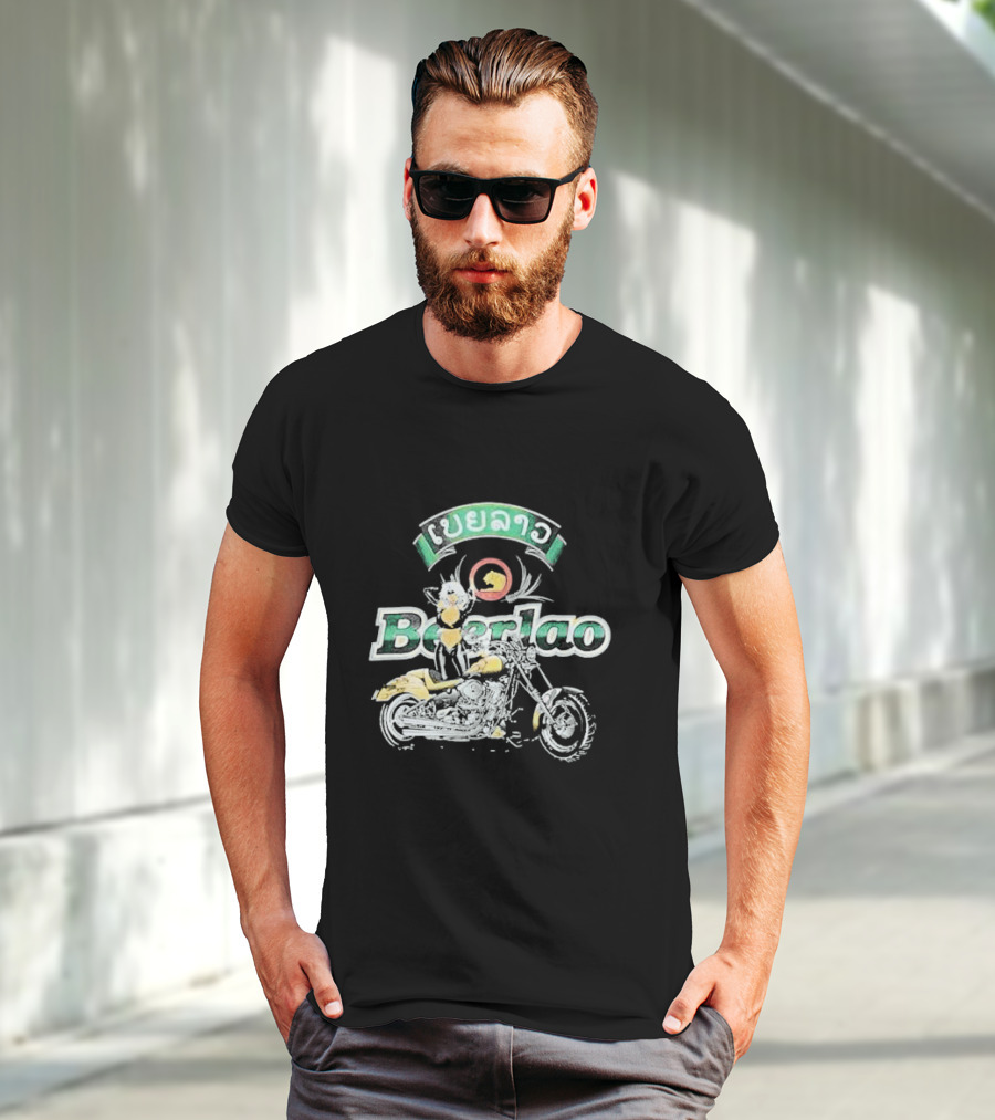 Beer Lao Lager Beerlao Biker Chick Motorcycle T-Shirt