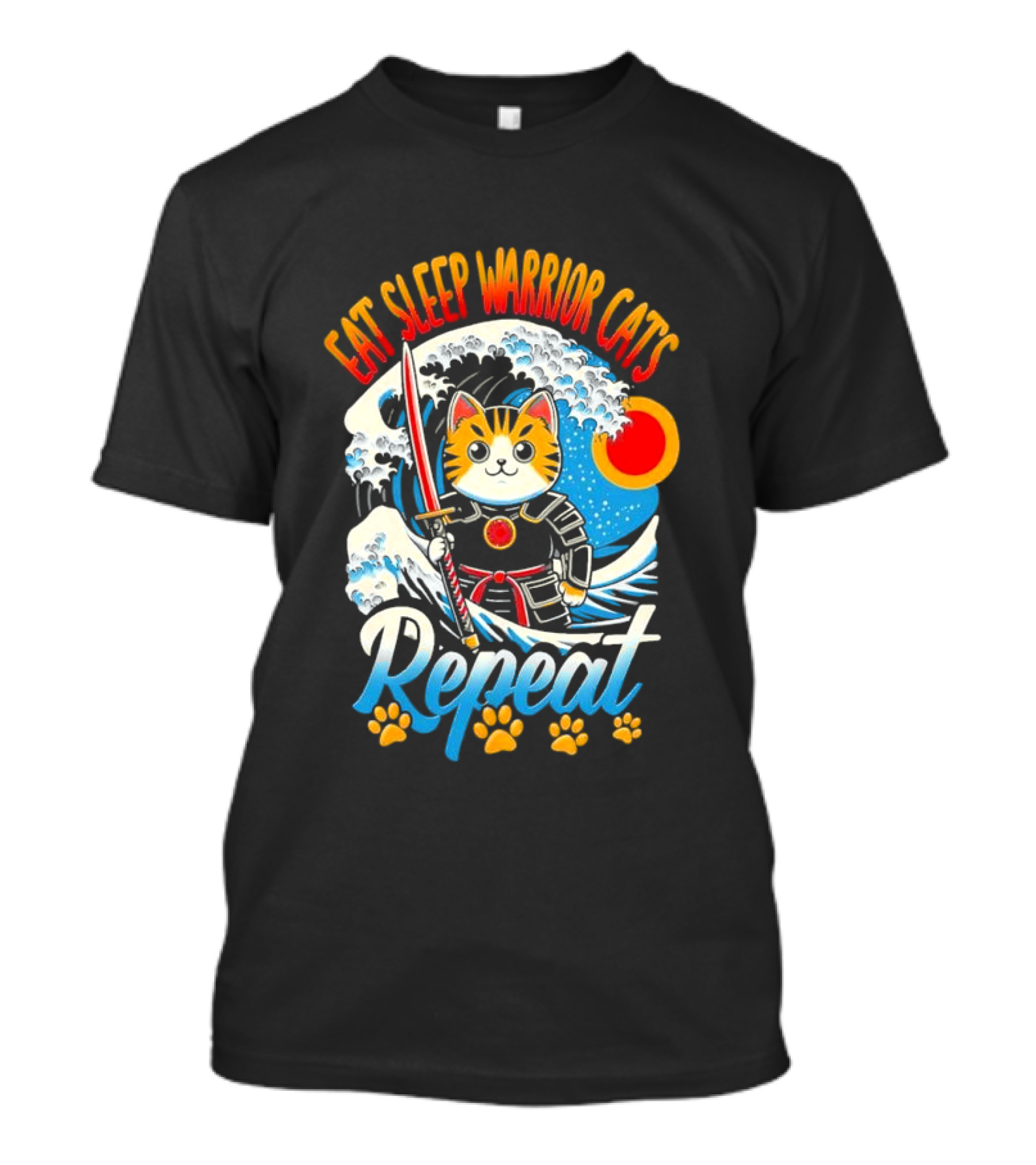 Eat Sleep Warrior Cats Repeat Great Wave Samurai Cat T-Shirt