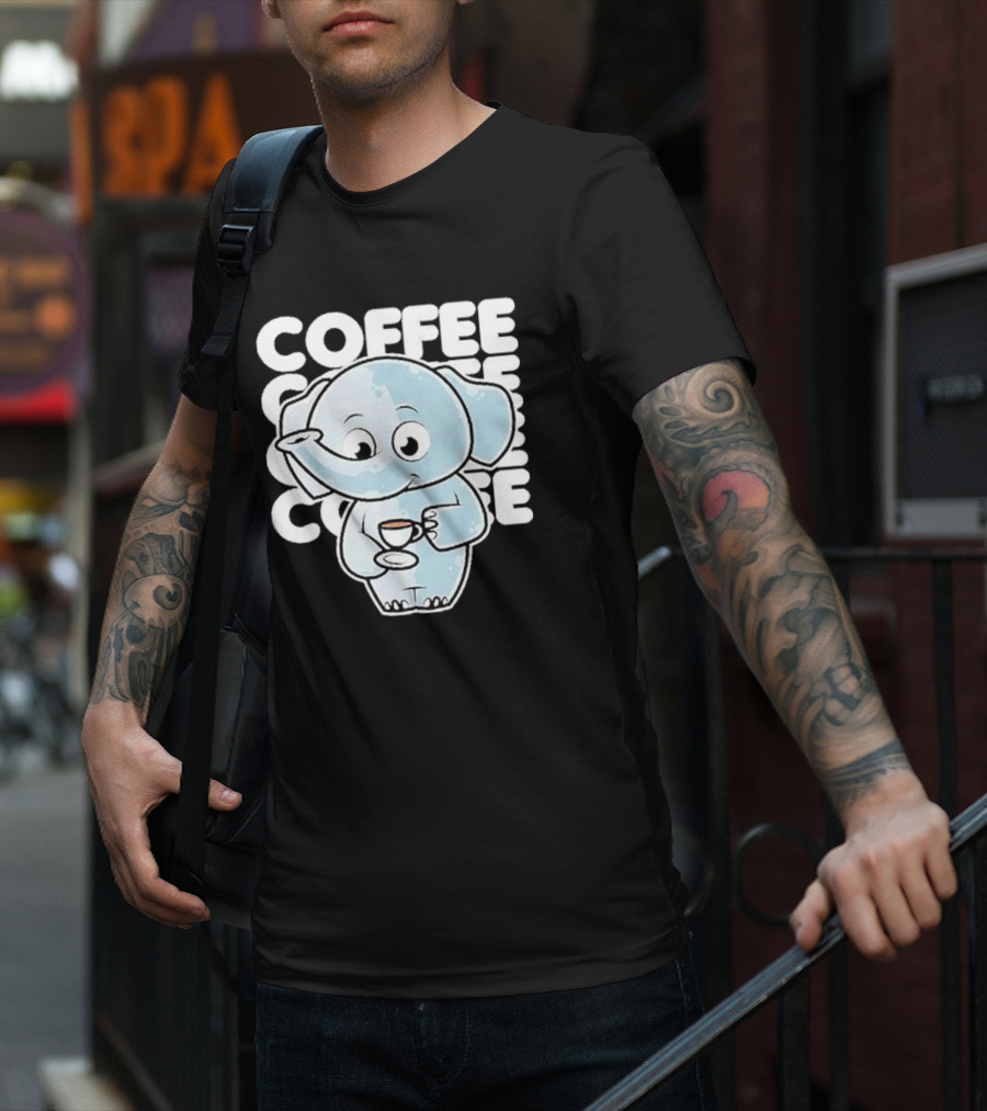 Cute Elephant Coffee Kawaii Neko Anime T-Shirt