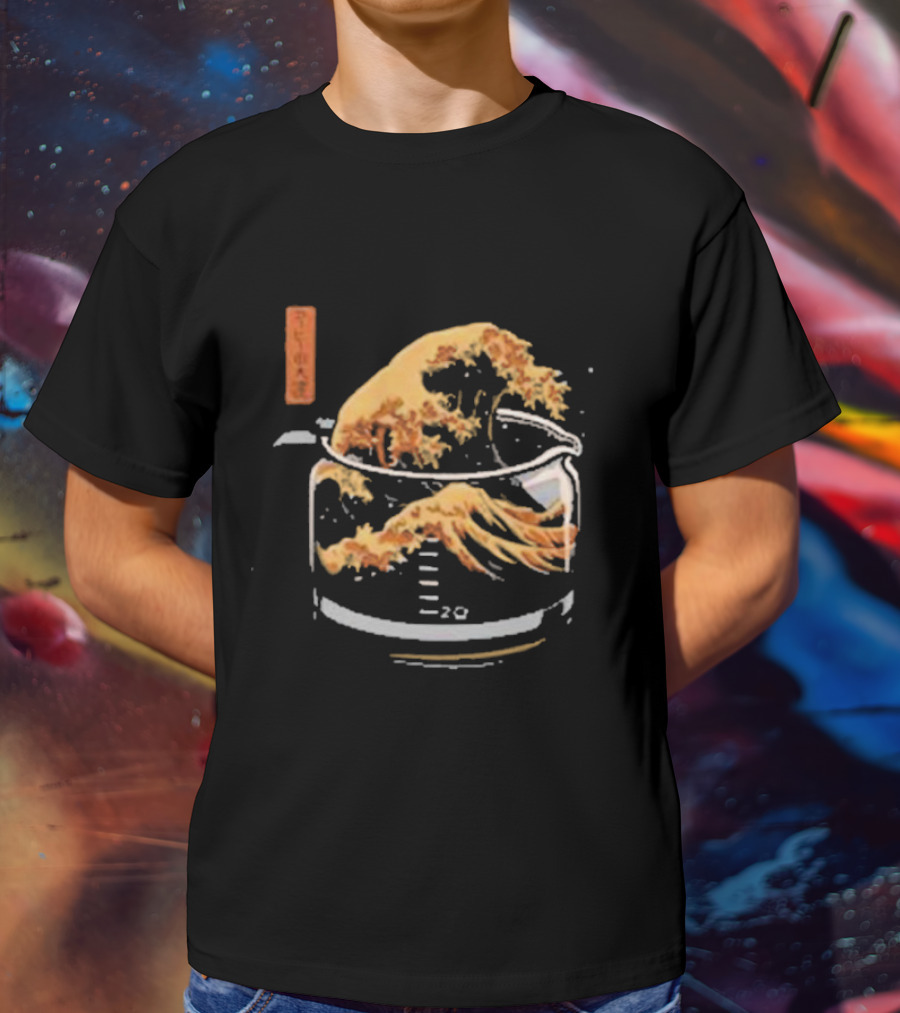 The Great Wave Of Coffee In A Beaker With Japanese Style Wave T-Shirt