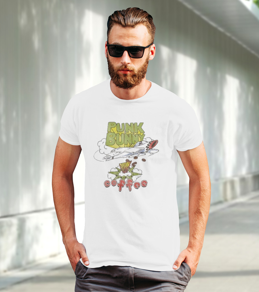 Punk Bunny Coffee Airplane Rocket Blast T-Shirt