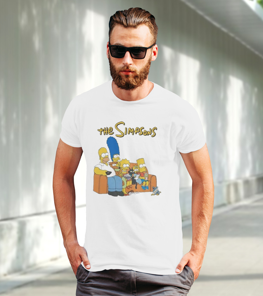 The Simpsons Couch Family Scene With Homer Marge Bart Lisa Maggie And Pets T-Shirt