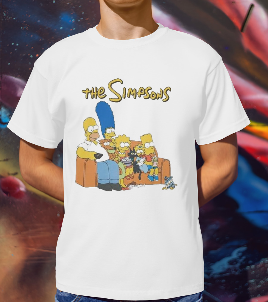 The Simpsons Couch Family Scene With Homer Marge Bart Lisa Maggie And Pets T-Shirt