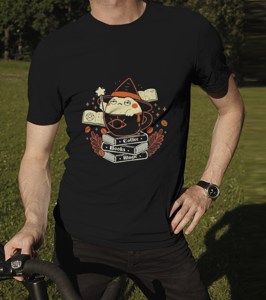 Coffee Books Magic Caffeinated Caster Wizard Tea Cup Enchantment T-Shirt