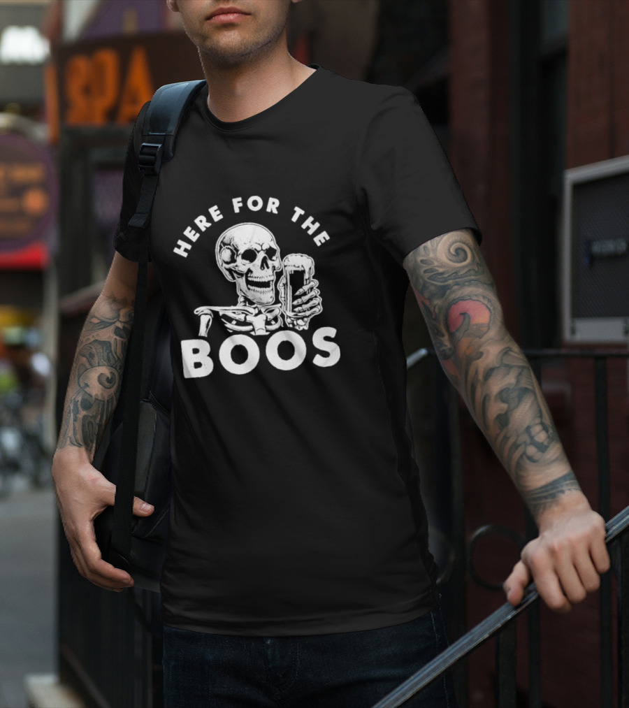 Here For The Boos Skeleton Holding Beer T-Shirt