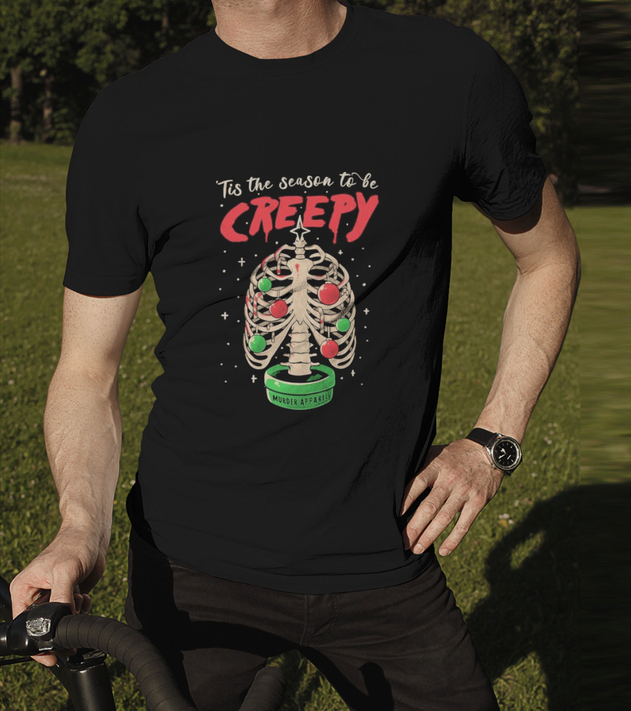 Tis The Season To Be Creepy Murder Apparals Christmas Skeleton Pine Tree T-Shirt