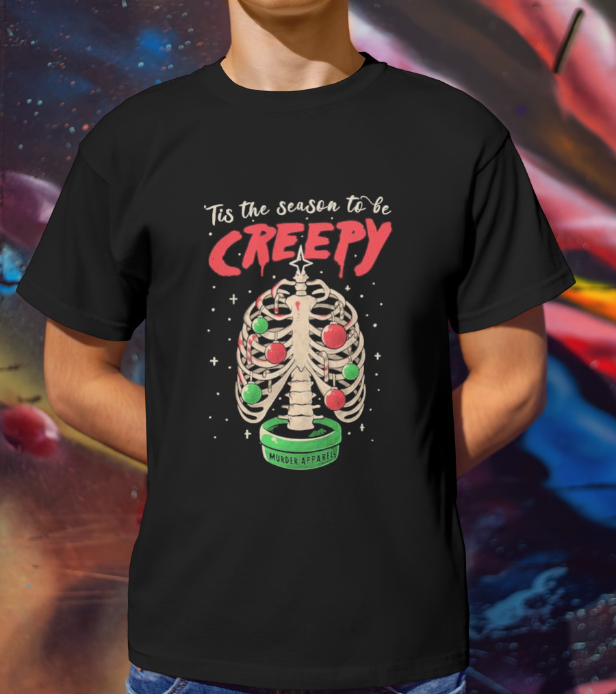 Tis The Season To Be Creepy Murder Apparals Christmas Skeleton Pine Tree T-Shirt