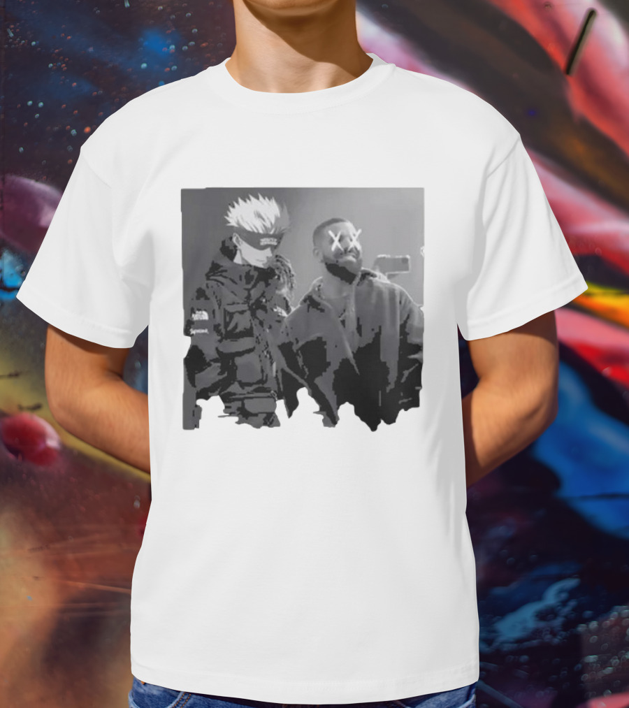 Drake X Gojo Satoru Crossover Black And White Manga Aesthetic T-Shirt