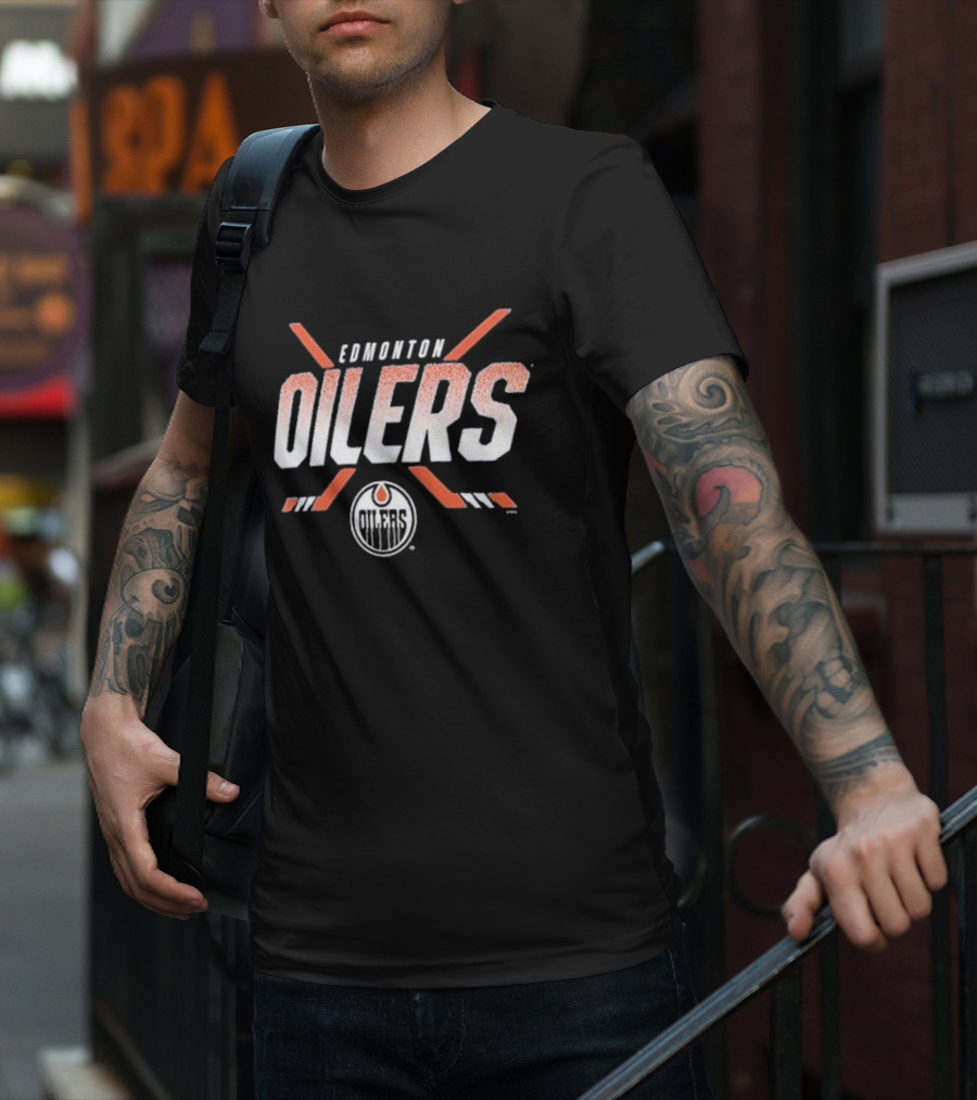 Edmonton Oilers Covert Logo Hockey Sticks NHL Team T-Shirt