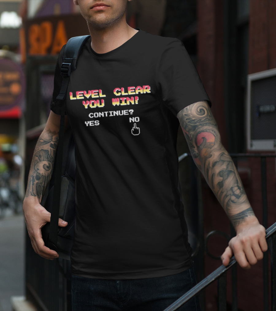 Level Clear You Win Continue Yes No 8-Bit Retro Gaming Humor T-Shirt