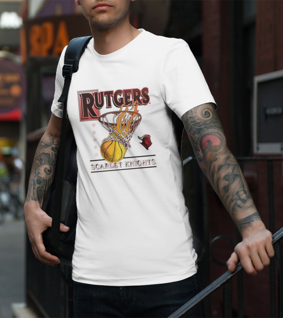 Rutgers Scarlet Knights Basketball Flaming Hoop T-Shirt