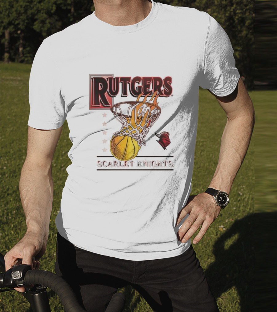 Rutgers Scarlet Knights Basketball Flaming Hoop T-Shirt
