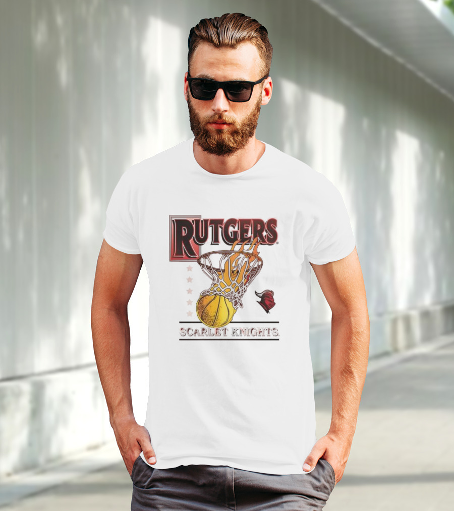 Rutgers Scarlet Knights Basketball Flaming Hoop T-Shirt