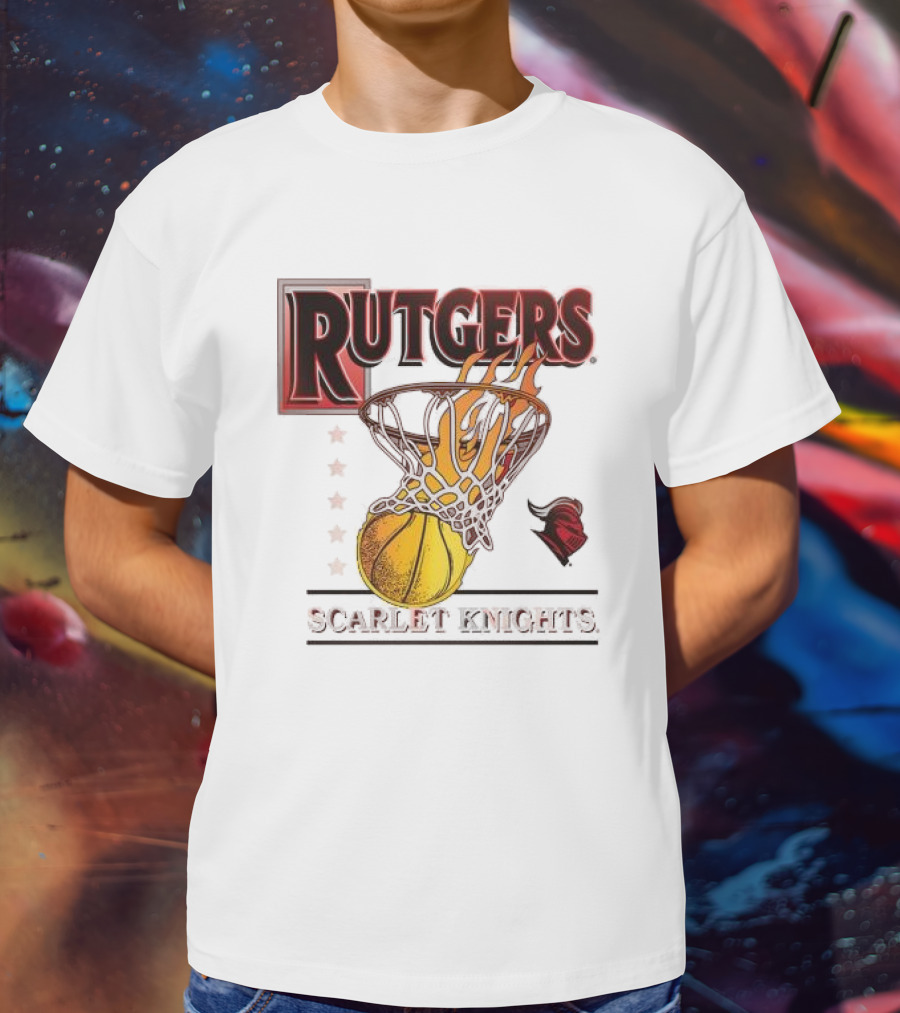 Rutgers Scarlet Knights Basketball Flaming Hoop T-Shirt