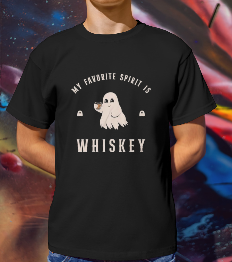 My Favorite Spirit Is Whiskey Ghost Holding Glass T-Shirt