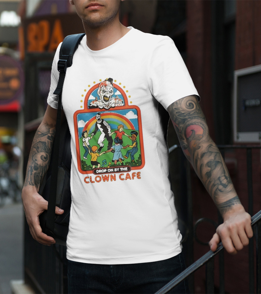 Drop On By The Clown Cafe Rainbow Clown Kids Circle T-Shirt