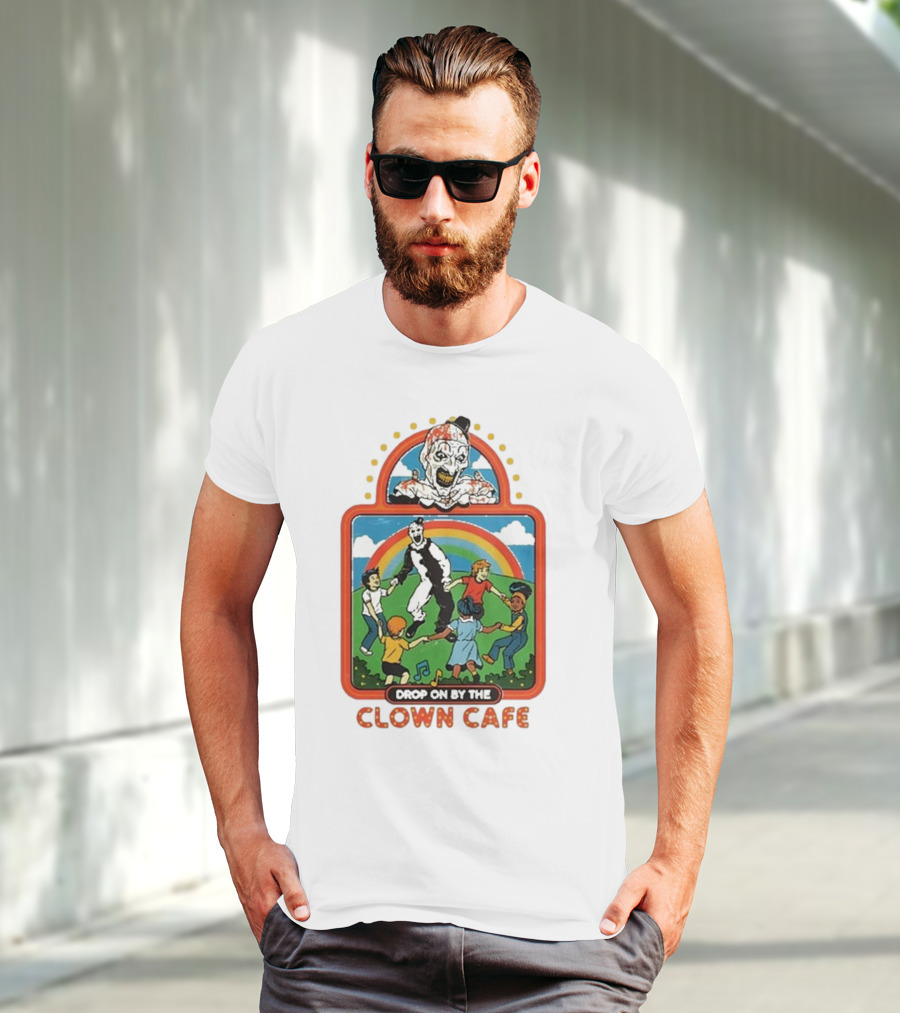 Drop On By The Clown Cafe Rainbow Clown Kids Circle T-Shirt