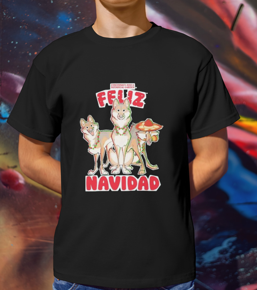Feliz Navidad Wolves Cincinnati Zoo Botanical Garden T-Shirt