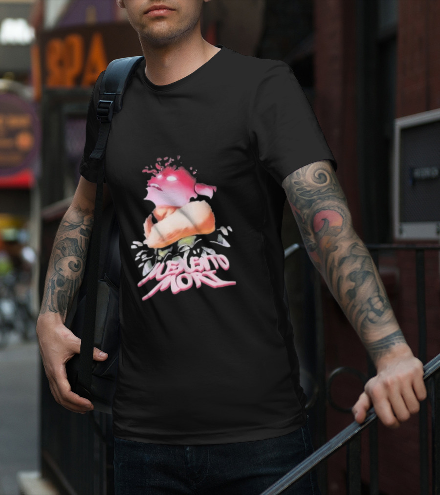 Memento Mori Floral Neon Character With Fur And Glowing Eyes T-Shirt