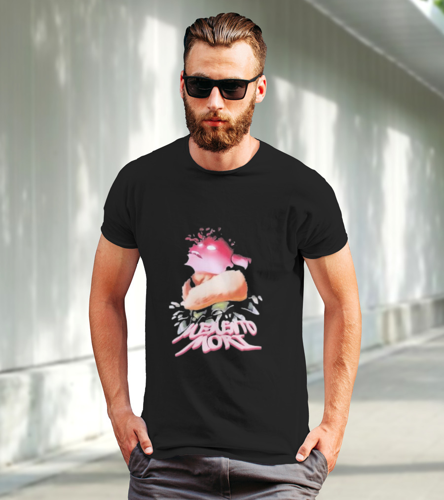 Memento Mori Floral Neon Character With Fur And Glowing Eyes T-Shirt