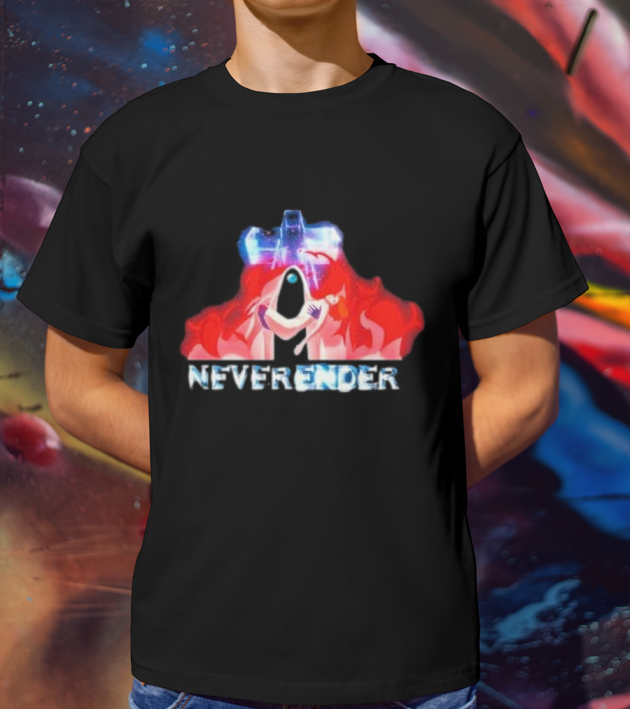 Neverender Spaceship And Mysterious Figure With Fiery T-Shirt