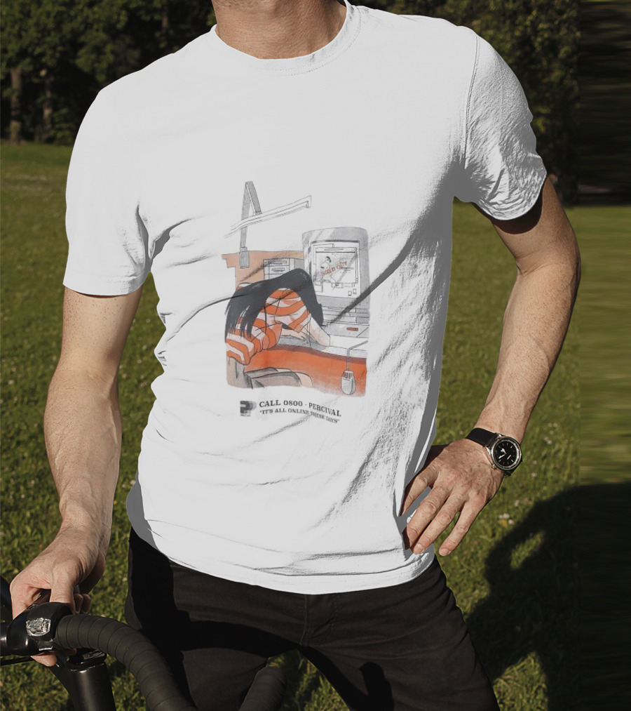 Call 0800 Percival It's All Online These Days Computer Graphic Stripe T-Shirt