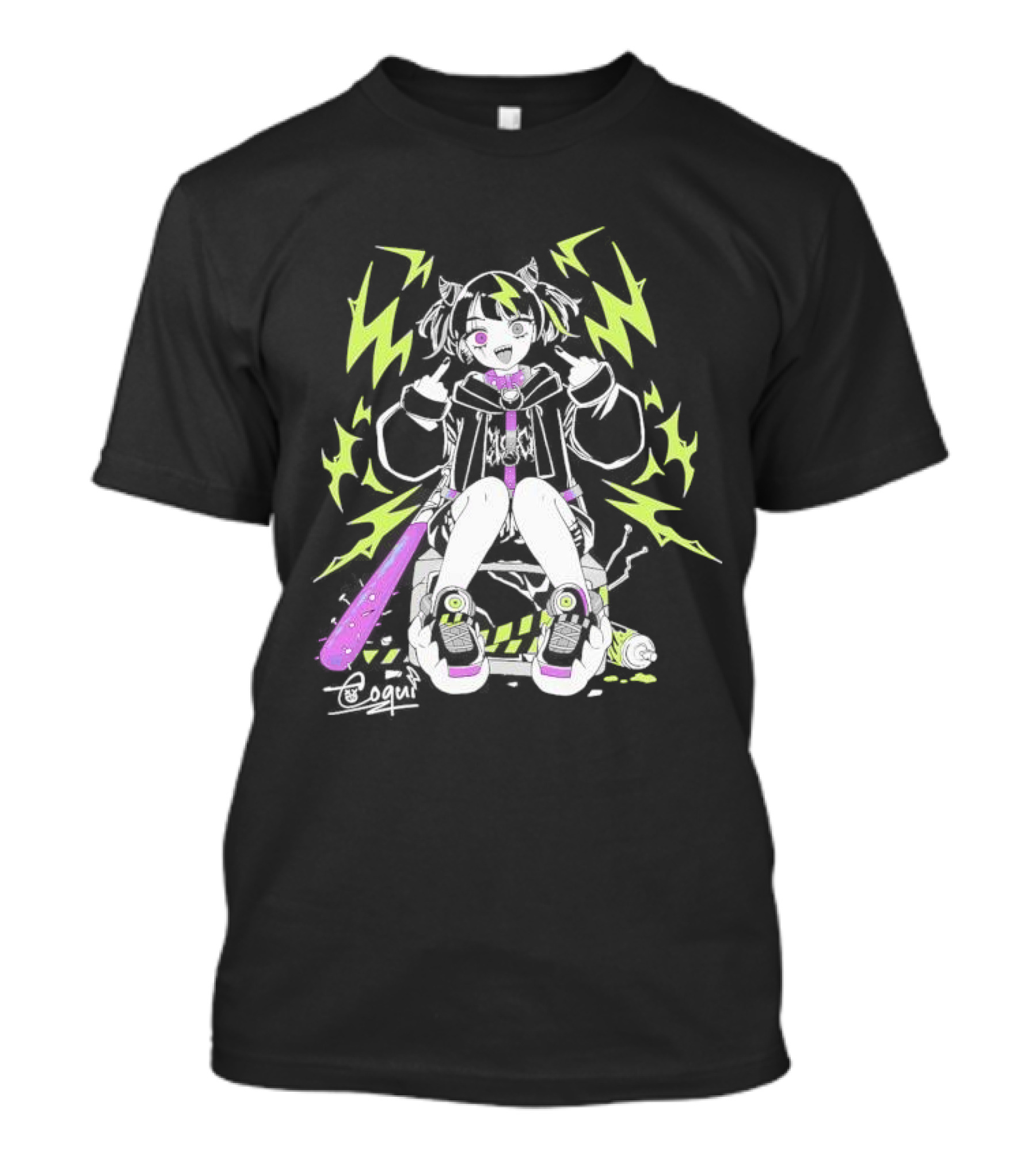 Coqui Delinquent Frog Vtuber With Purple Bat And Lightning T-Shirt