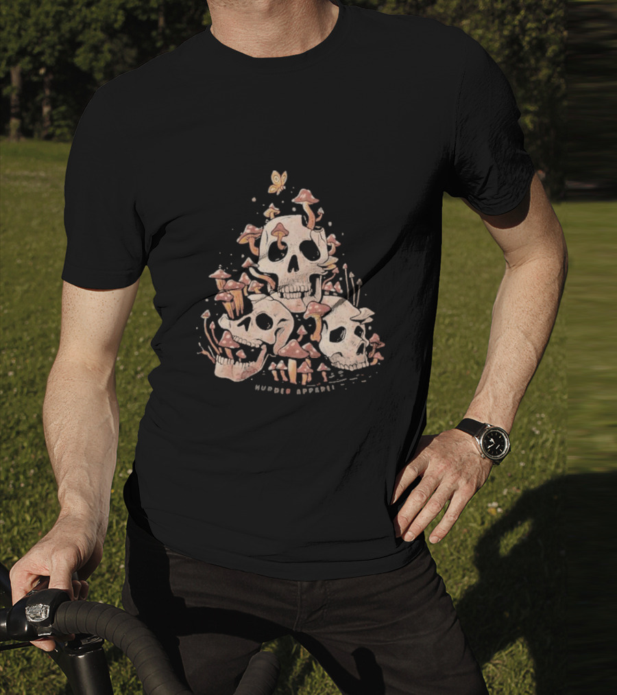 Skulls And Fungi Mushroom Murder Butterfly T-Shirt