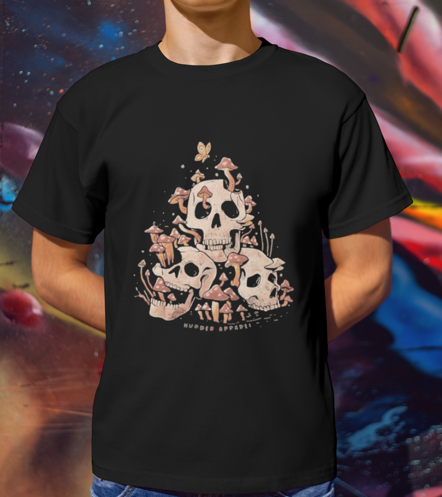 Skulls And Fungi Mushroom Murder Butterfly T-Shirt
