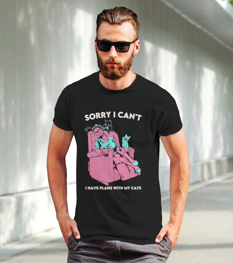 Sorry I Can’t I Have Plans With My Cats Relaxing Woman With Cats T-Shirt