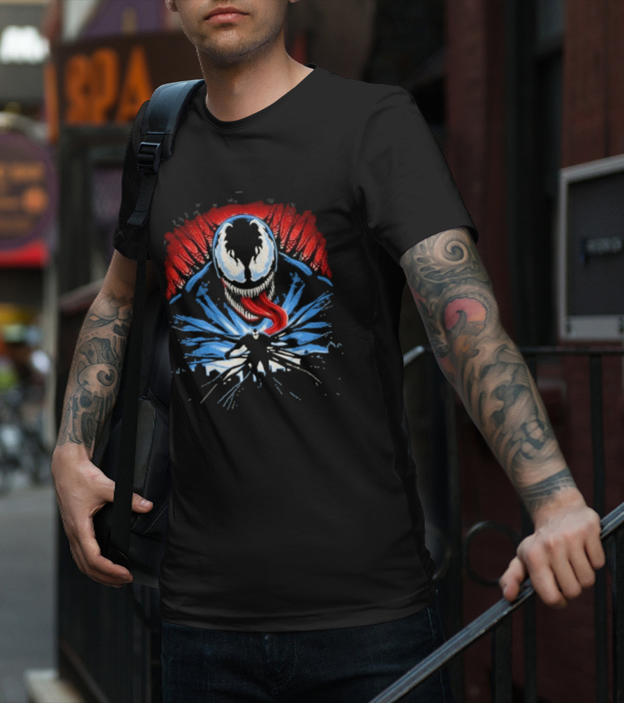 Venom Anti Hero Symbiote Red And Blue Cityscape Iconic T-Shirt
