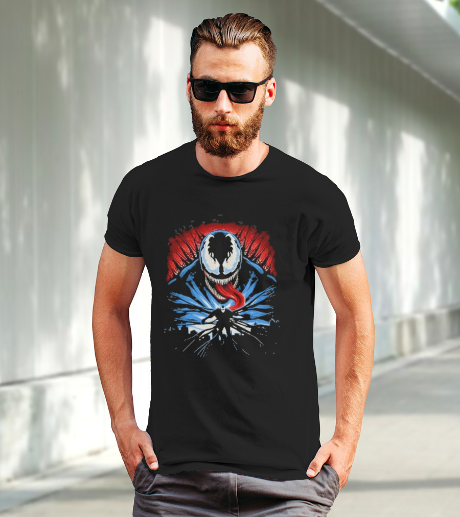 Venom Anti Hero Symbiote Red And Blue Cityscape Iconic T-Shirt