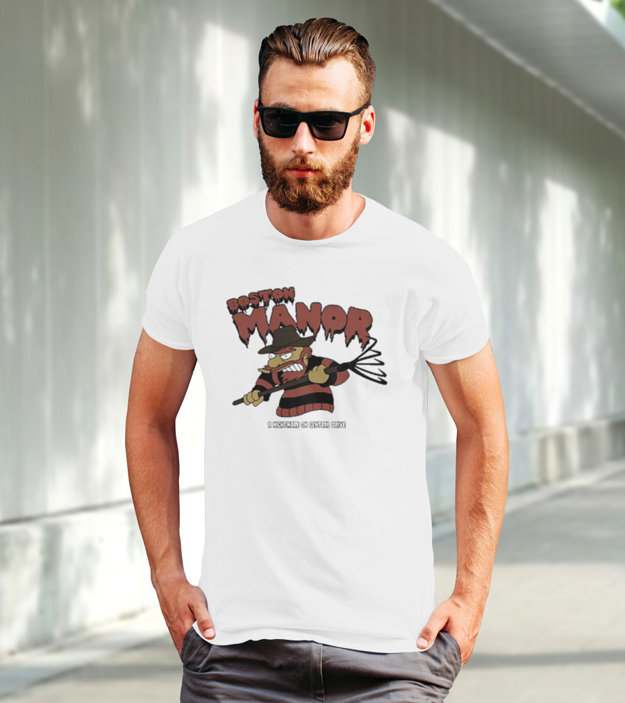 Boston Manor A Nightmare On Central Drive Freddy Krueger Parody Character T-Shirt