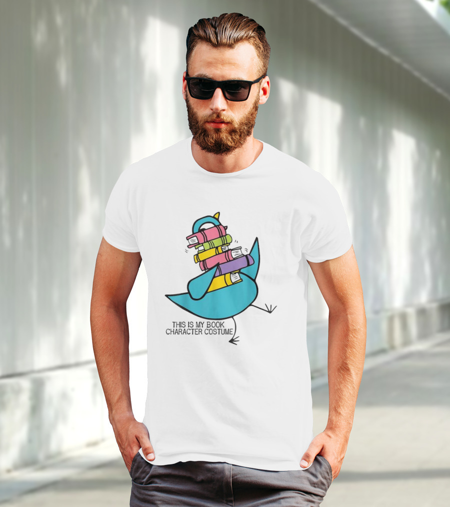 This Is My Book Character Costume Pigeon Holding Stack Of Books T-Shirt