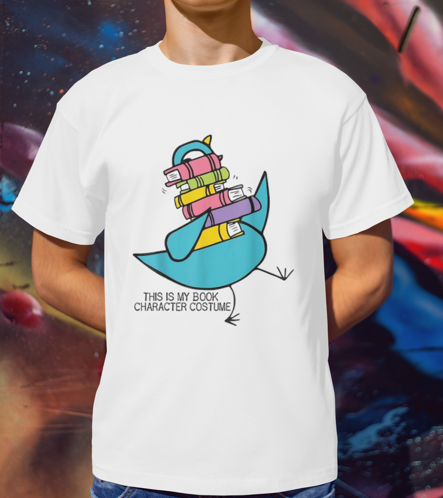 This Is My Book Character Costume Pigeon Holding Stack Of Books T-Shirt