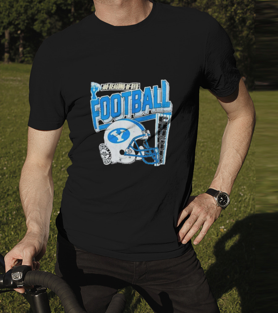 100 Seasons Of BYU Football Cougars Helmet Royal Army Brand T-Shirt